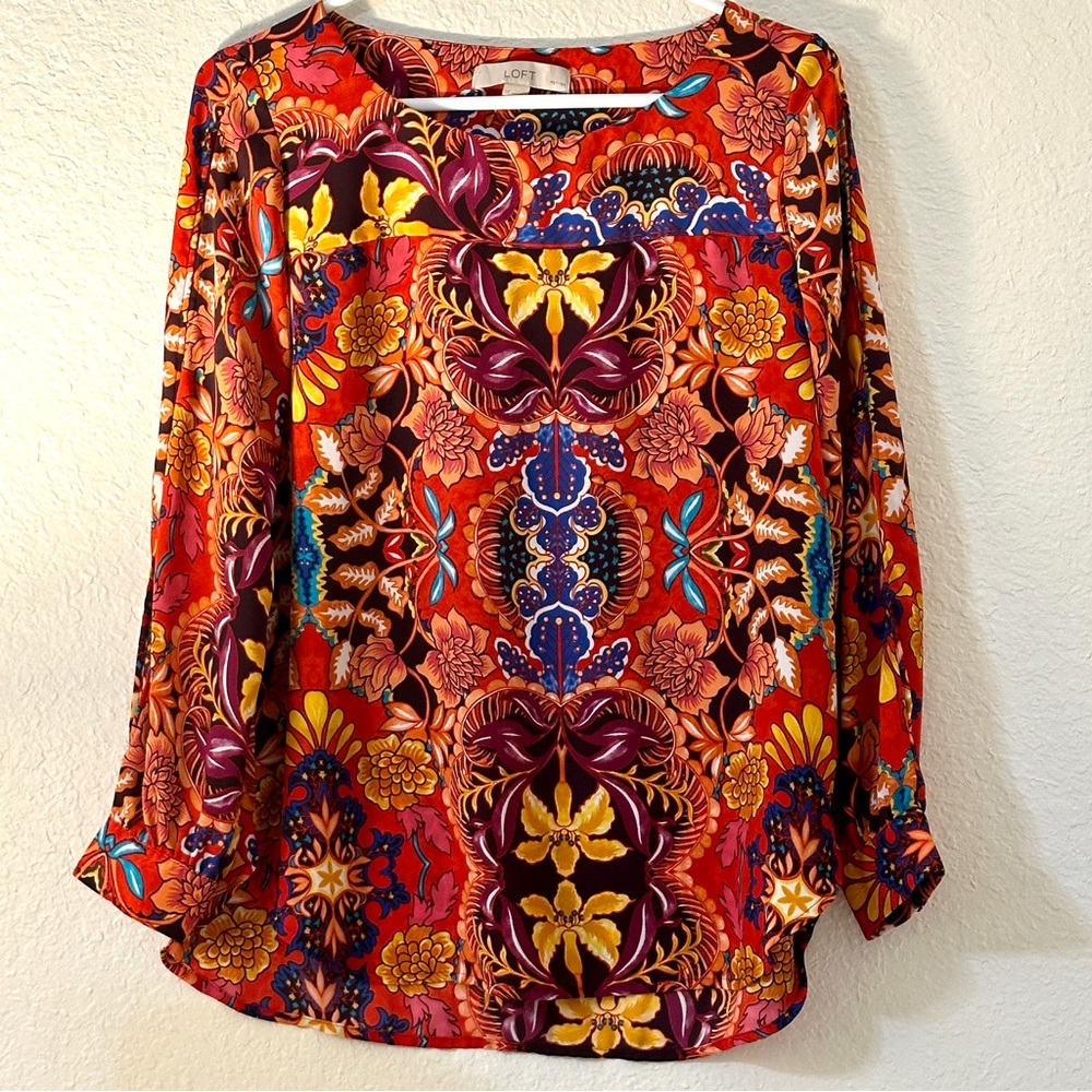 Loft long split sleeve top medium petite